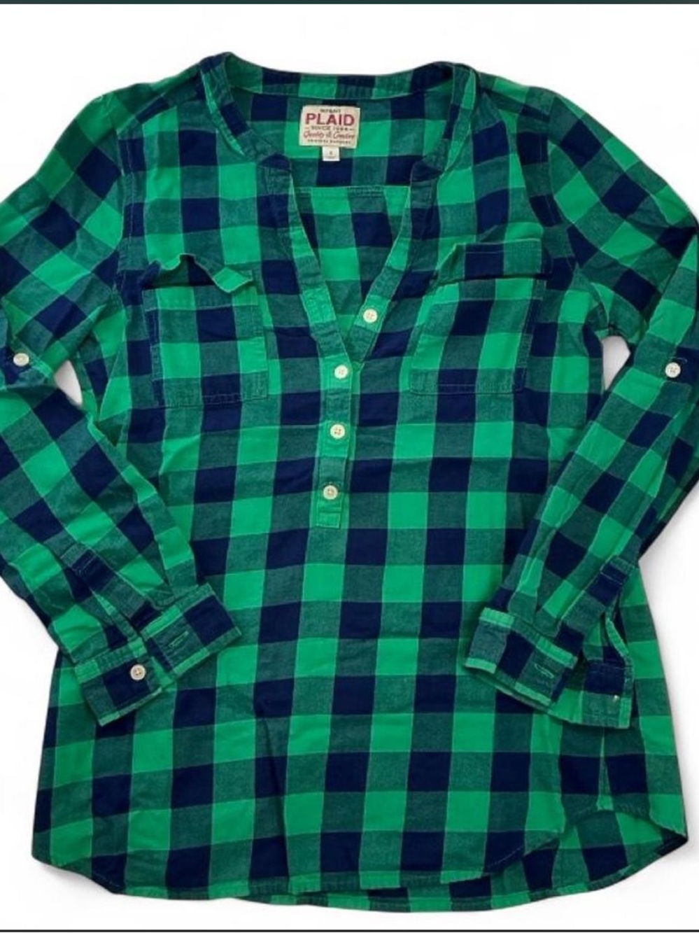 Old Navy Green and Navy Plaid Button-Front Shirt